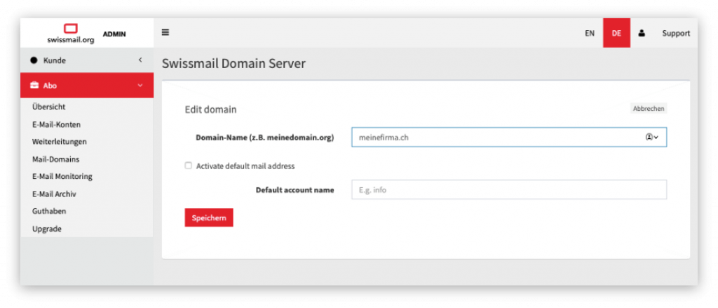 Own domain(s) oder the ones from swissmail.org
