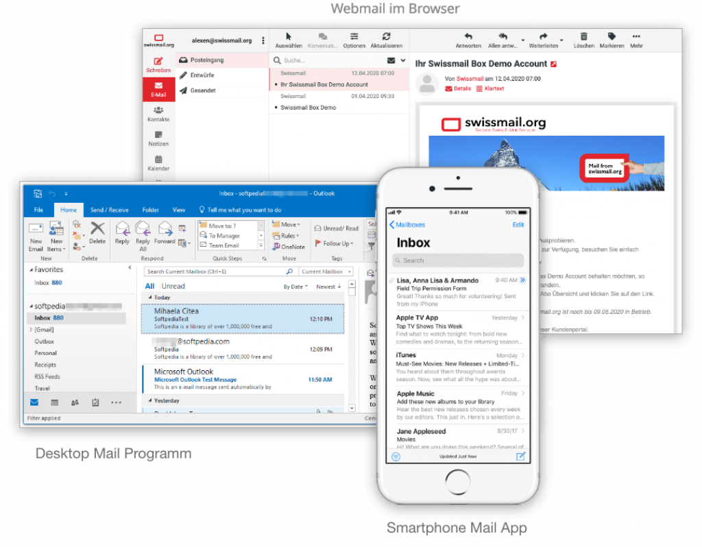Webmail auf PCs, Tablets und Smartphones